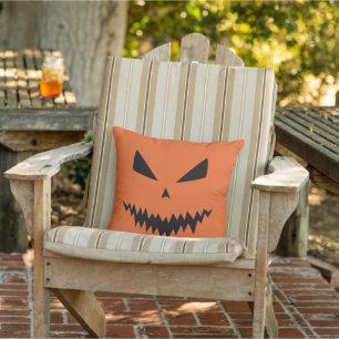 Scary Halloween Jack OLantern black face orange Cushion
