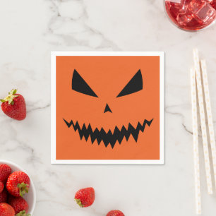Scary Halloween Jack OLantern black face orange Napkin