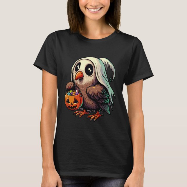 Scary Halloween Kiwi Bird Ghost Spooky Candy Bag 2 T-Shirt (Front)