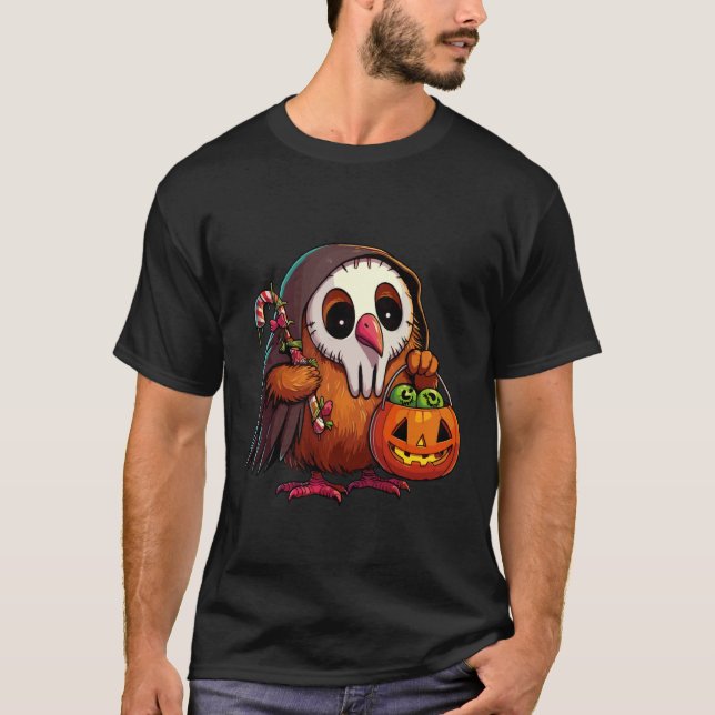 Scary Halloween Kiwi Bird Ghost Spooky Candy Bag T-Shirt (Front)