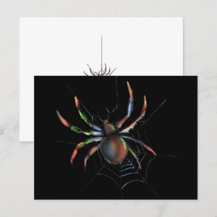 Scary Halloween Metallic Spider And Web Postcard
