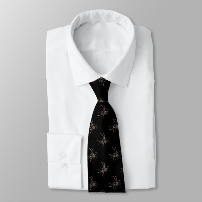 Scary Halloween Metallic Spider And Web Tie (Tied)