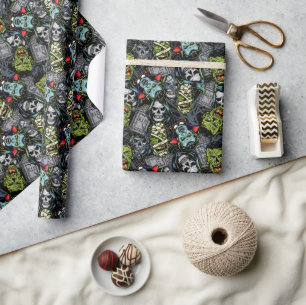 Scary Halloween Monsters Zombies Vampires Mummies Wrapping Paper