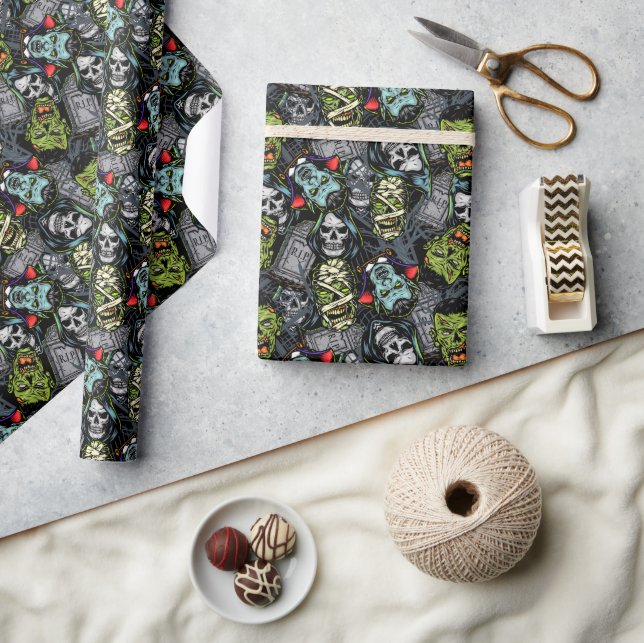 Scary Halloween Monsters Zombies Vampires Mummies Wrapping Paper (Crafts)