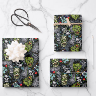Scary Halloween Monsters Zombies Vampires Mummies Wrapping Paper Sheet