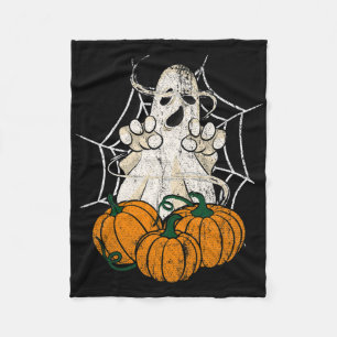 Scary Halloween Night Pumpkin Ghoul Spider Web Cre Fleece Blanket