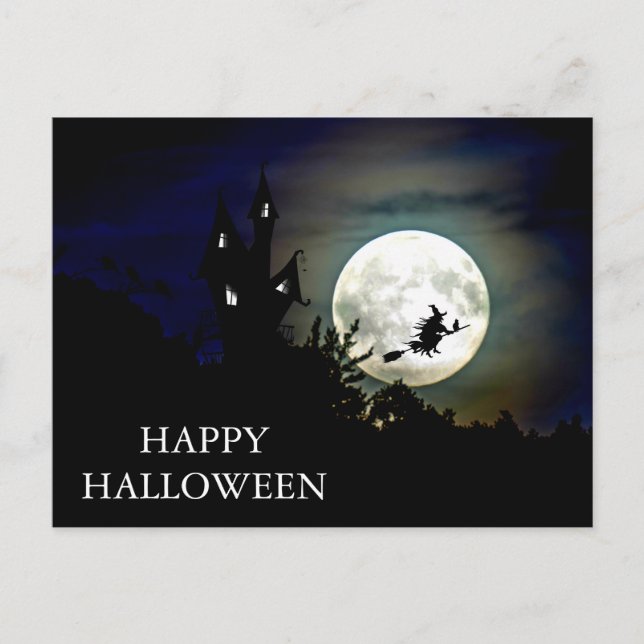 Scary Halloween Night with Owls Witches Postcard (Front)