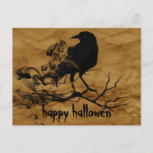 Scary Halloween Night with Raven Crow Postcard (Front)