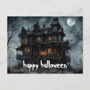 Scary Halloween Night with Raven Crow Postcard