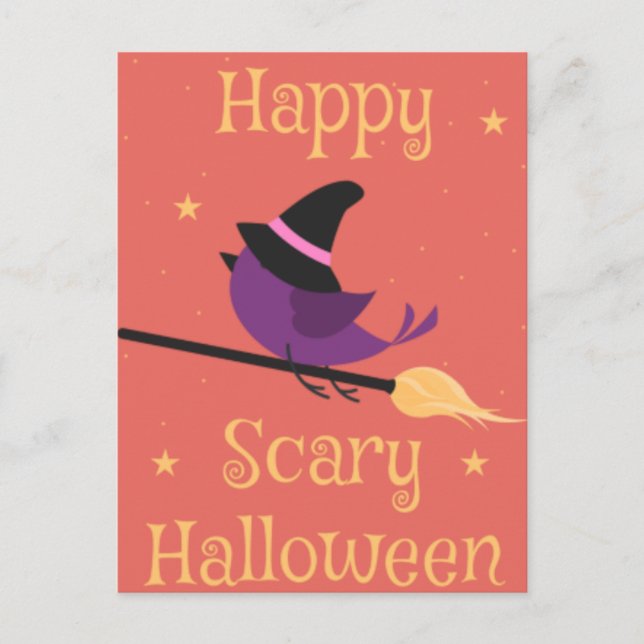 Scary Halloween Night with Witch Owl Bats Postcard (Front)