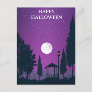 Scary Halloween Night with Witch Owl Bats Postcard