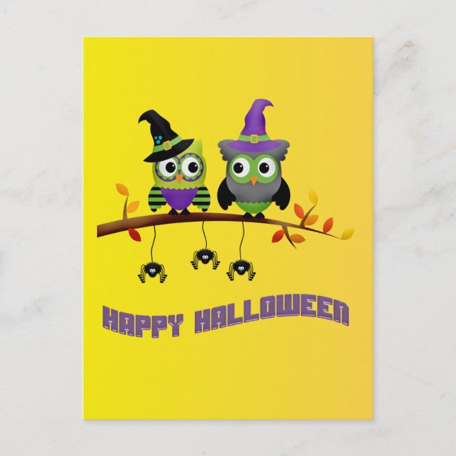 Scary Halloween Night with Witch Owl Bats Postcard (Front)