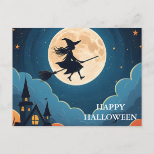 Scary Halloween Night with Witch Postcard