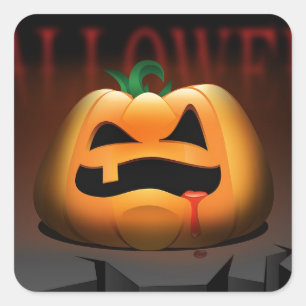Scary Halloween One Tooth Pumpkin Square Sticker