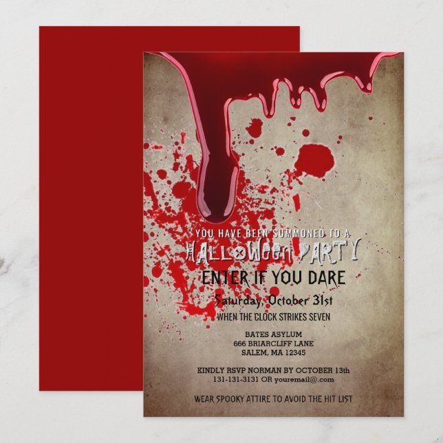Scary Halloween Party Bloody Vintage Paper Invitation (Front/Back)