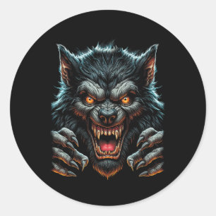 Scary Halloween Party Costume Angry Werewolf Wolfm Classic Round Sticker