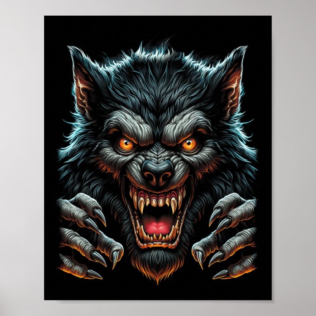 Scary Halloween Party Costume Angry Werewolf Wolfm Poster (Front)