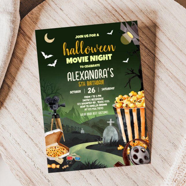 Scary Halloween Party Movie Night Birthday Party Invitation (Scary Halloween Party Horror Movie Night Party Invitation)