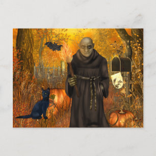 Scary Halloween Postcard with Frankenstein