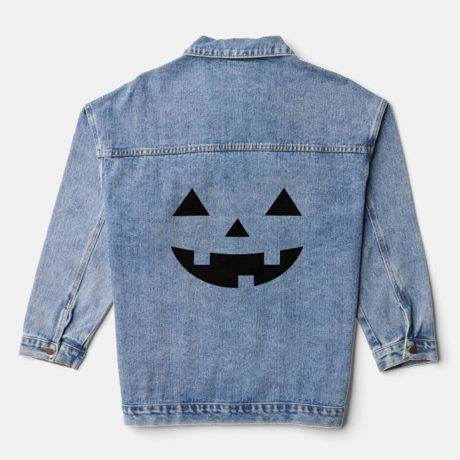 Scary Halloween Pumpkin Face with Sharp Features Denim Jacket (Back)