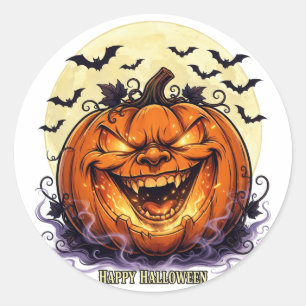 Scary Halloween Pumpkin Full Moon Classic Round Sticker