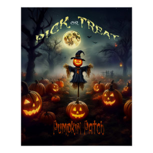 Scary Halloween Pumpkin Patch Poster