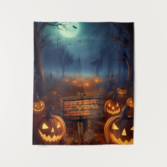 Scary Halloween Pumpkin Patch Tapestry (Front)