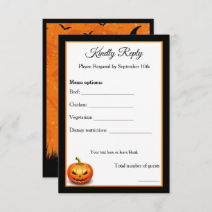 Scary Halloween Pumpkin Wedding RSVP Card option B