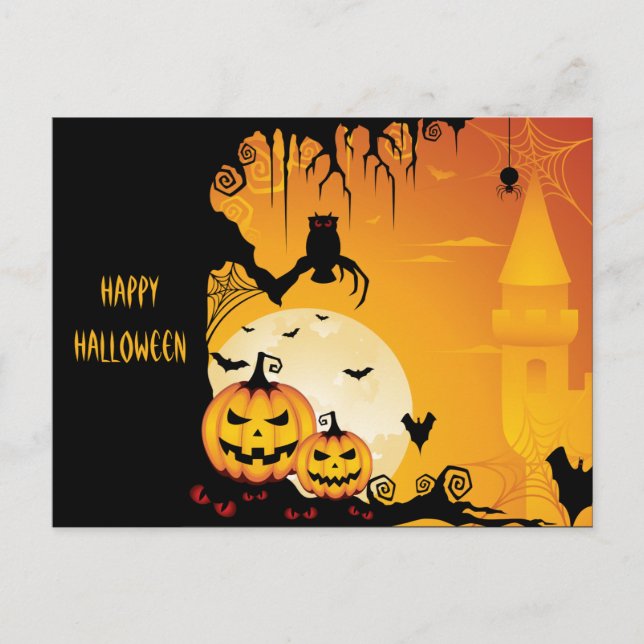 Scary Halloween Pumpkins and Full Moon Postcard (Front)