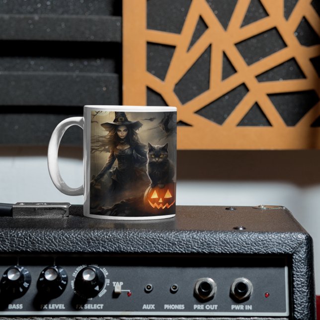 Scary Halloween Pumpkins, Black Cats and Witches Coffee Mug (Scary Halloween Characters version 59 Mug
)