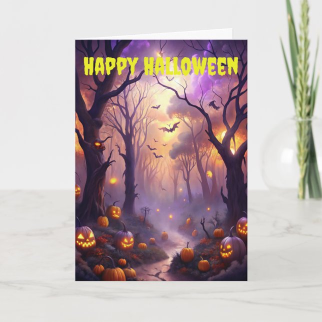 Scary Halloween Scene Holiday Card (Front)