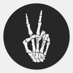 Scary Halloween Skeleton Peace Hand Sign  Classic Round Sticker