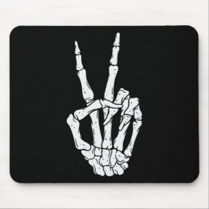 Scary Halloween Skeleton Peace Hand Sign Mouse Pad