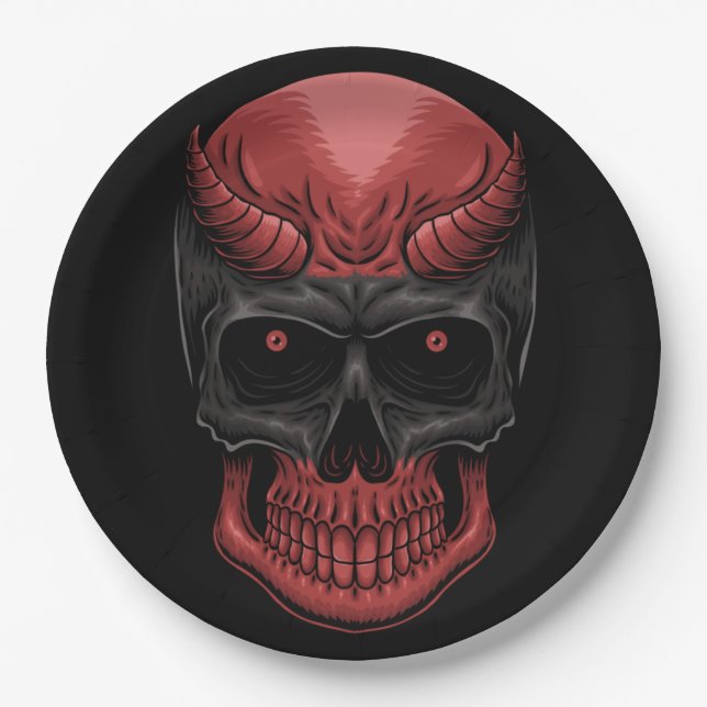 Scary Halloween Skull  Paper Plate (Front)