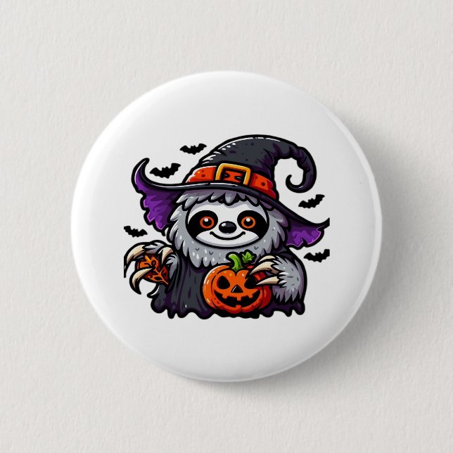 Scary Halloween Sloth Witch Hat Costume Spooky Sea 6 Cm Round Badge (Front)
