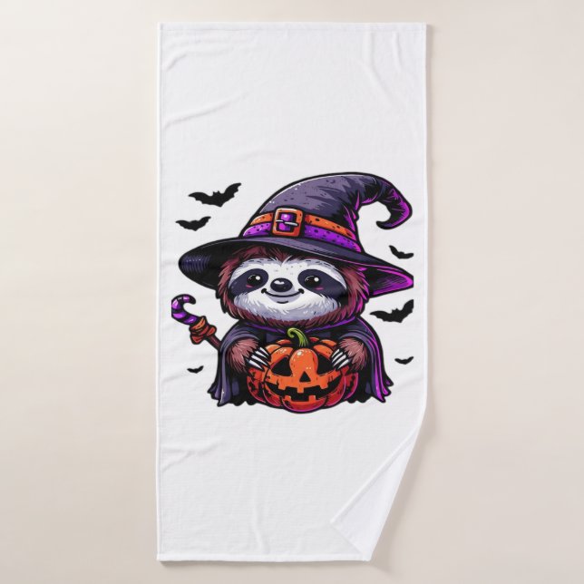 Scary Halloween Sloth Witch Hat Costume Spooky Sea Bath Towel (Bath Towel)