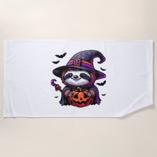 Scary Halloween Sloth Witch Hat Costume Spooky Sea Beach Towel