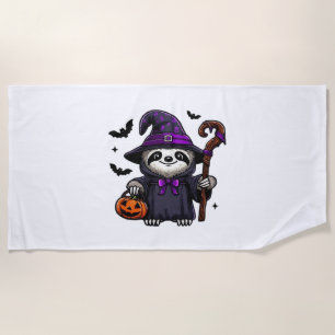 Scary Halloween Sloth Witch Hat Costume Spooky Sea Beach Towel