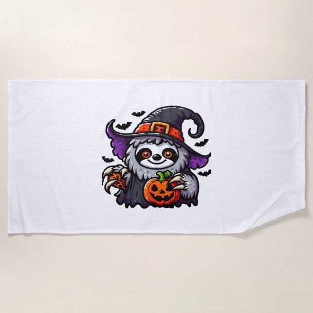 Scary Halloween Sloth Witch Hat Costume Spooky Sea Beach Towel (Front)