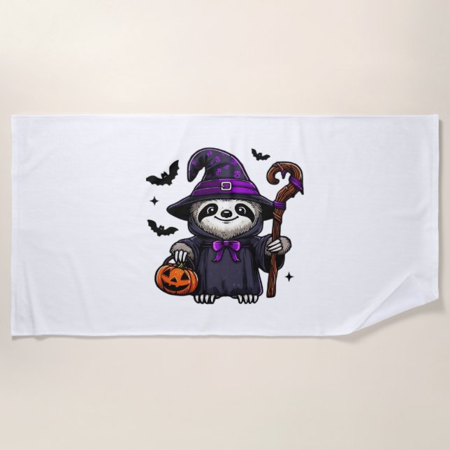 Scary Halloween Sloth Witch Hat Costume Spooky Sea Beach Towel (Front)