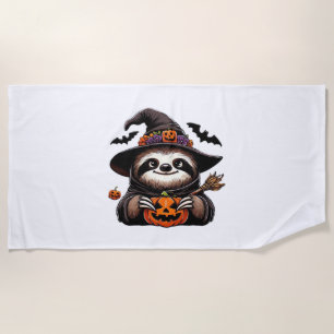Scary Halloween Sloth Witch Hat Costume Spooky Sea Beach Towel