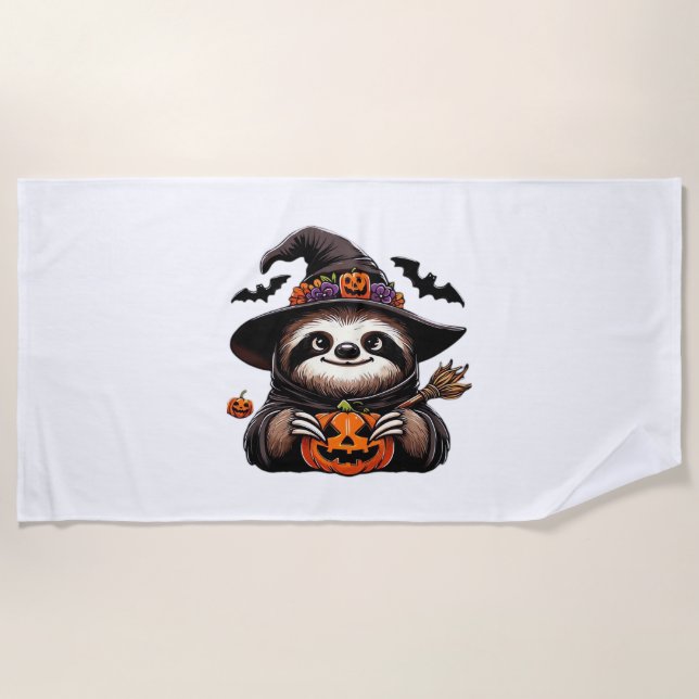 Scary Halloween Sloth Witch Hat Costume Spooky Sea Beach Towel (Front)