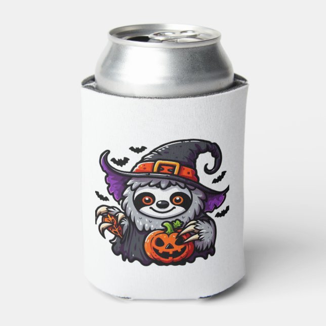 Scary Halloween Sloth Witch Hat Costume Spooky Sea Can Cooler (Can Front)