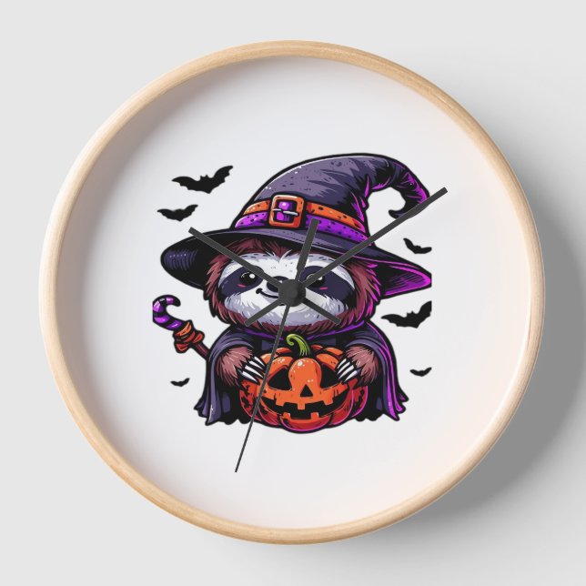Scary Halloween Sloth Witch Hat Costume Spooky Sea Clock (Front)