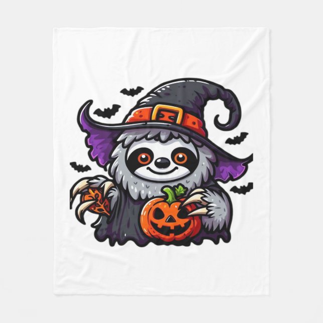Scary Halloween Sloth Witch Hat Costume Spooky Sea Fleece Blanket (Front)
