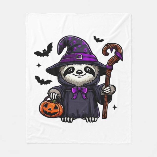 Scary Halloween Sloth Witch Hat Costume Spooky Sea Fleece Blanket (Front)