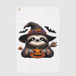 Scary Halloween Sloth Witch Hat Costume Spooky Sea Golf Towel