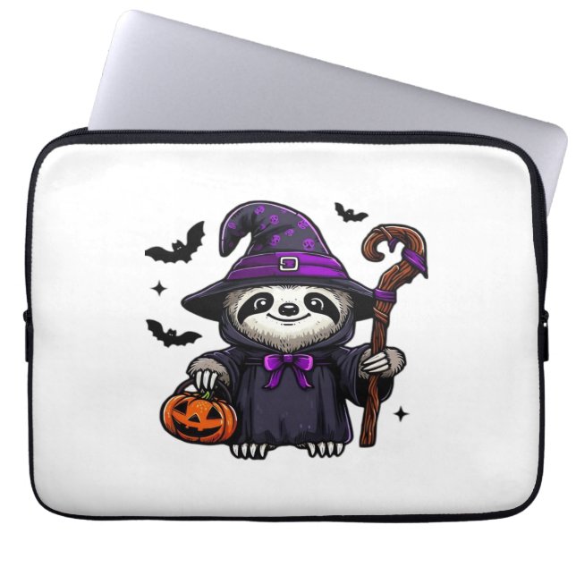 Scary Halloween Sloth Witch Hat Costume Spooky Sea Laptop Sleeve (Front)