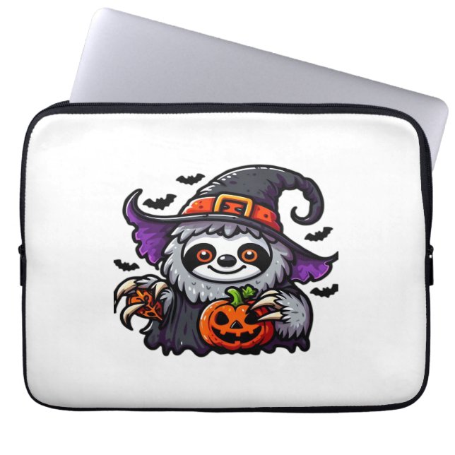 Scary Halloween Sloth Witch Hat Costume Spooky Sea Laptop Sleeve (Front)