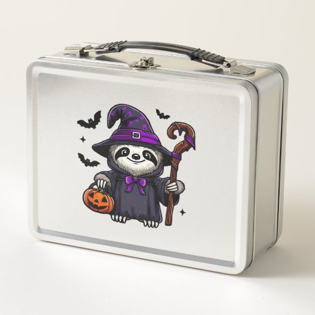 Scary Halloween Sloth Witch Hat Costume Spooky Sea Metal Lunch Box (Front)